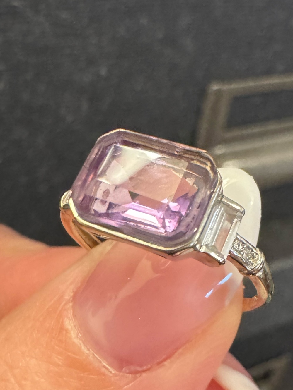 S925 silver ring purple emerald bezel set ring amethyst size 6.75 7